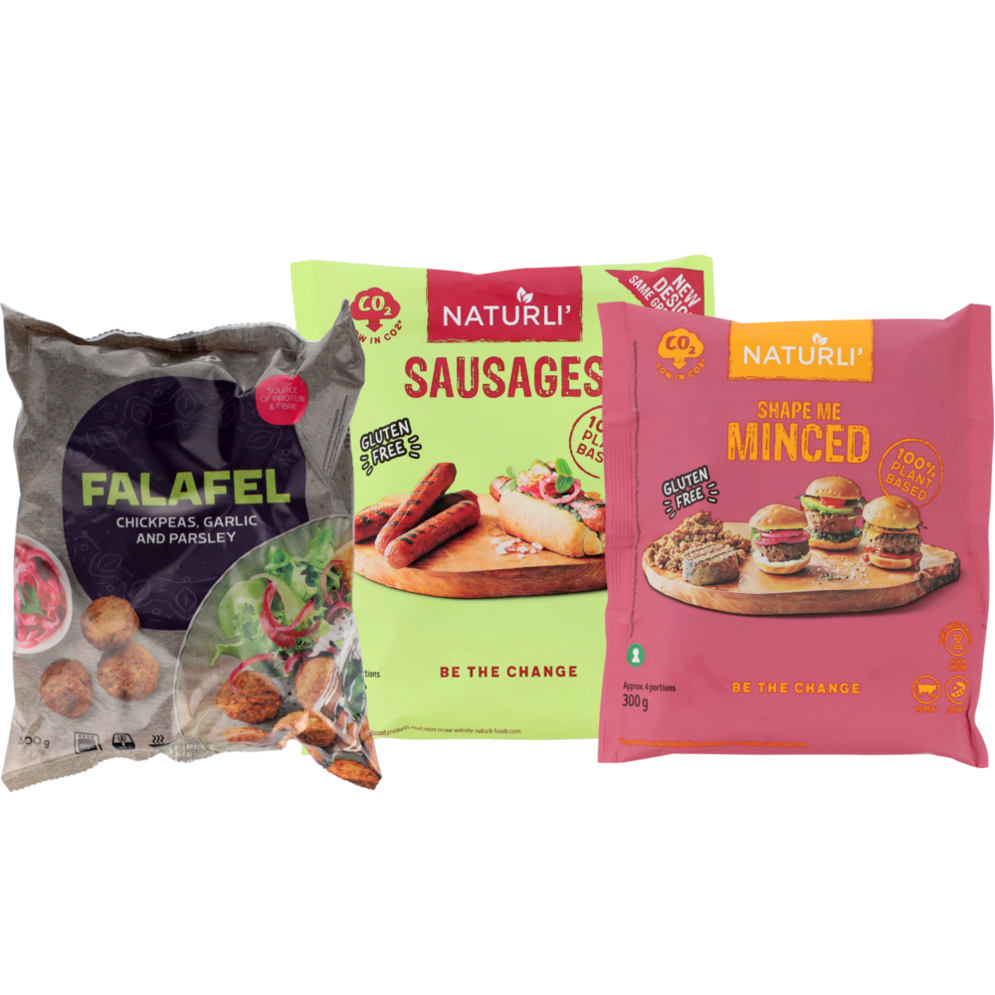 Naturli sausage, mince eller Coop falafler