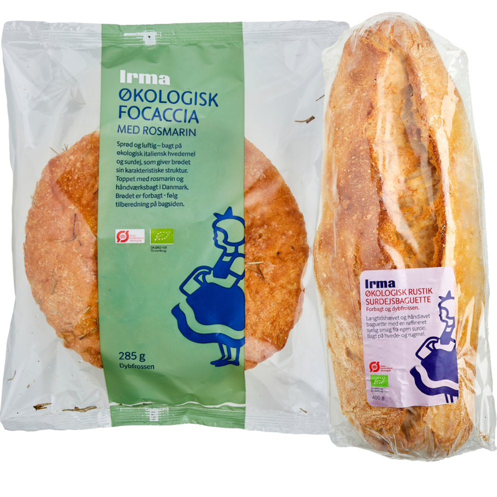Irma økologisk focaccia eller surdejsbaguette