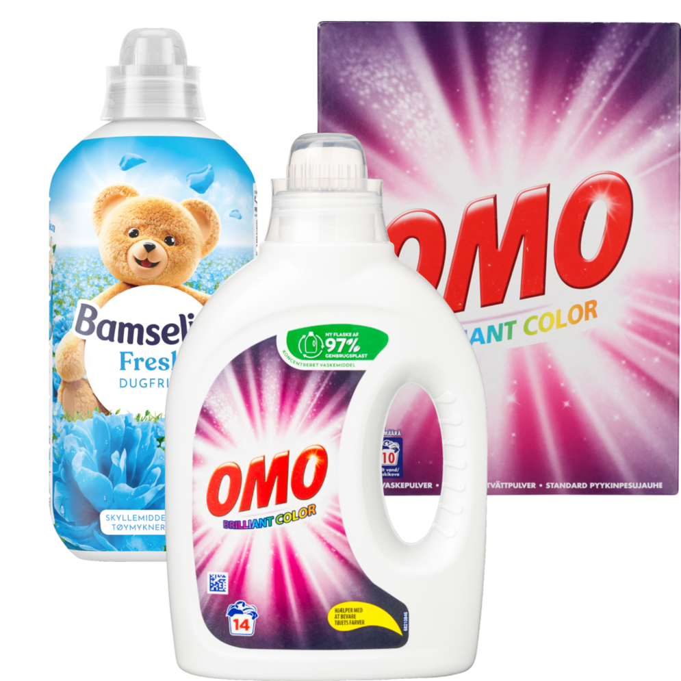 Omo vaskemiddel eller Bamseline skyllemiddel