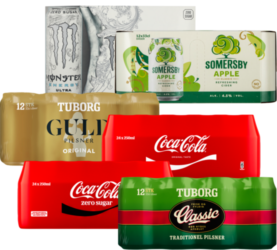 Sælges i hele forpakninger. Flere varianter. 8 x 50 cl./12 x 33 cl./24 x 25 cl. Literpris maks. 19,95 + pant. Frit valg.