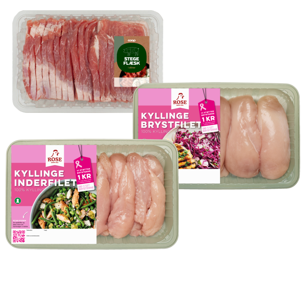 Coop stegeflæsk i skiver, kyllingebrystfilet eller -inderfilet